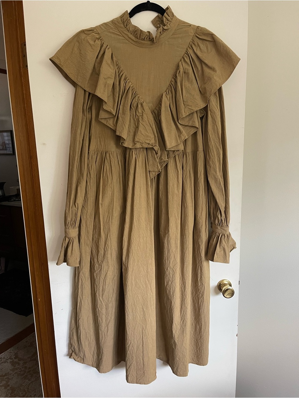 ASOS EDITION Camel Ruffle Prairie Midi Dress Size US 10 - Picture 3 of 7